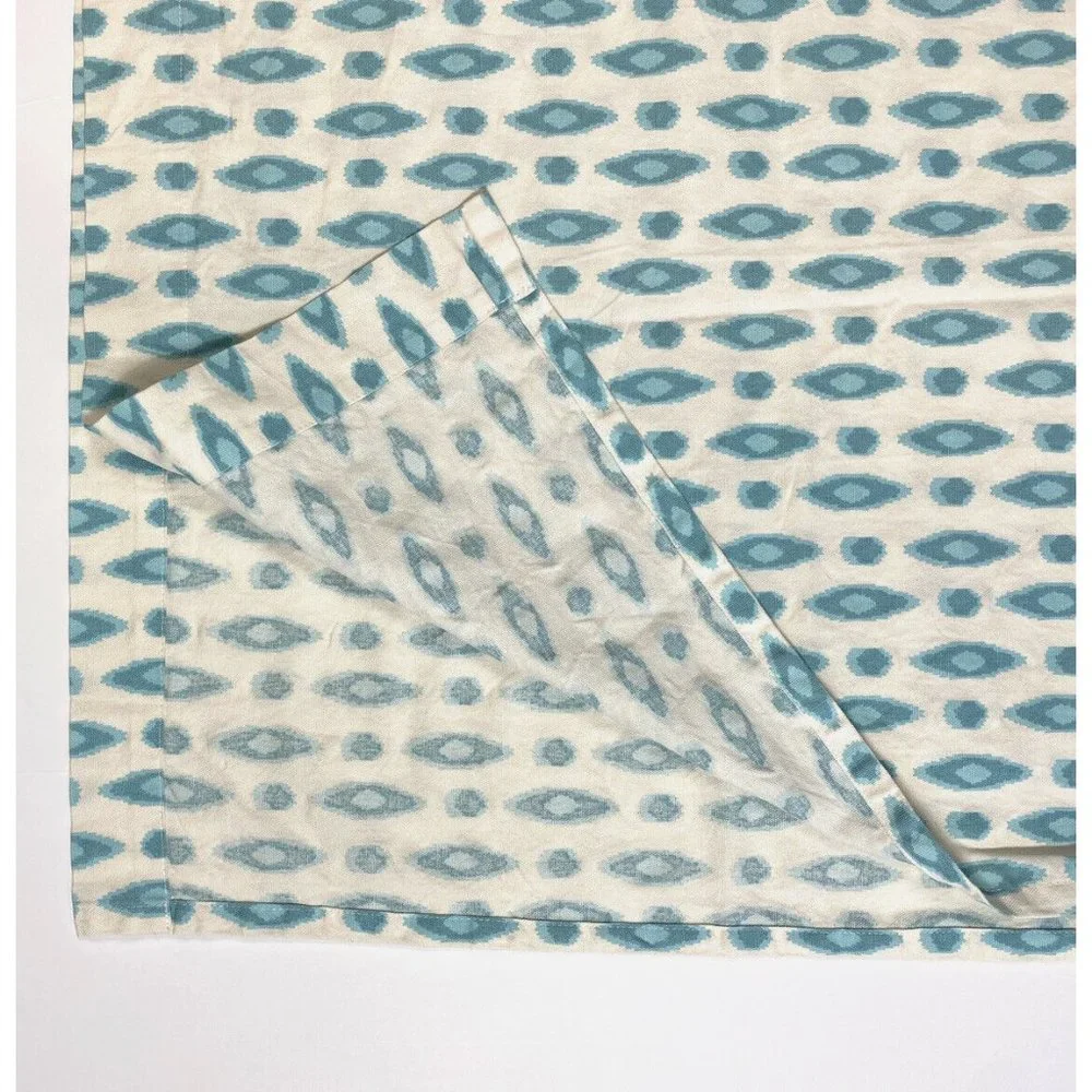 Set 3 Custom Made Curtains Canvas Drapes Blue Gabbeh Ikat Print Short Valances